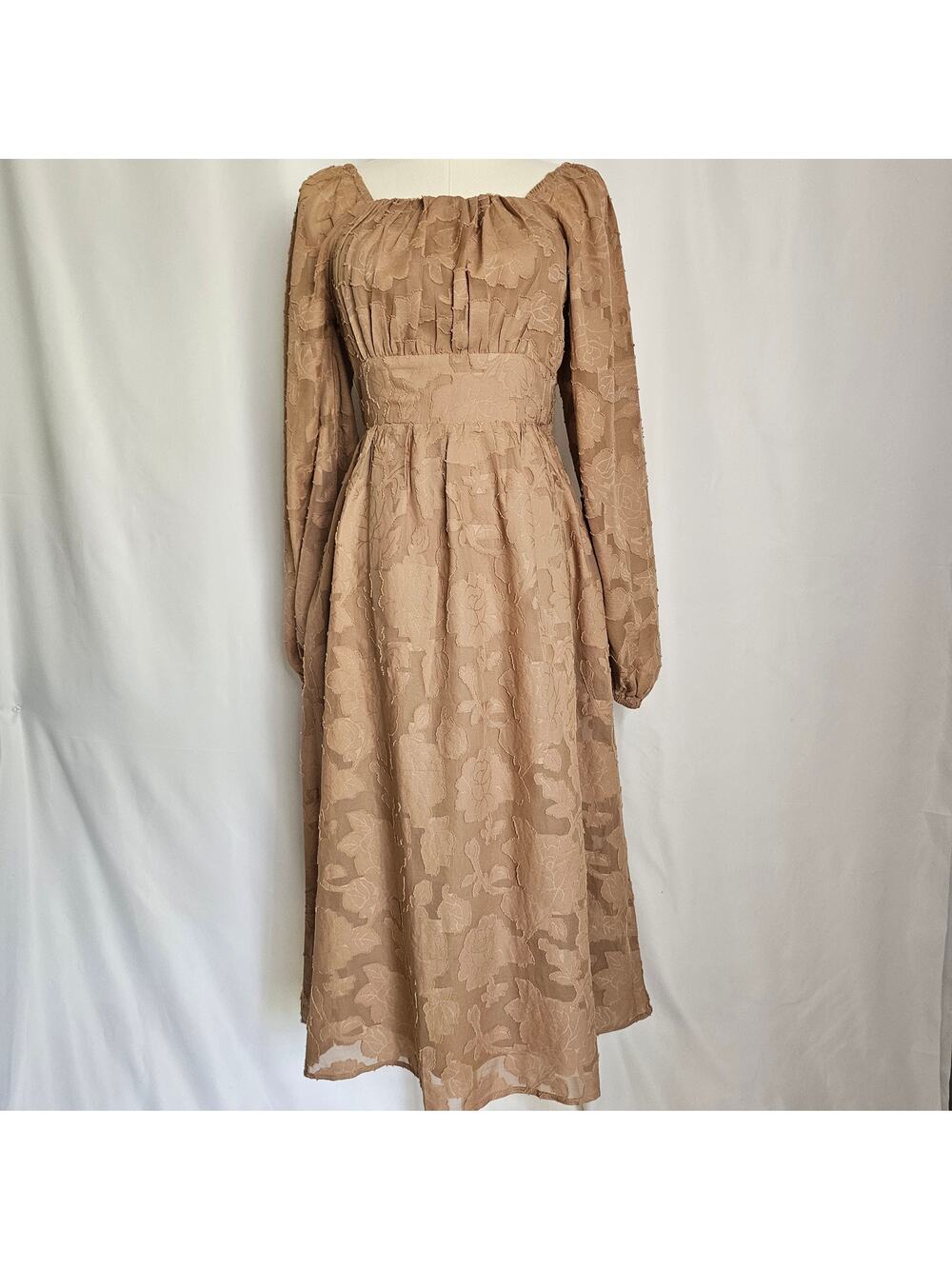 XS Floral Lace Cottagecore Flowy Romantic High‎ Waist Midi Dress
